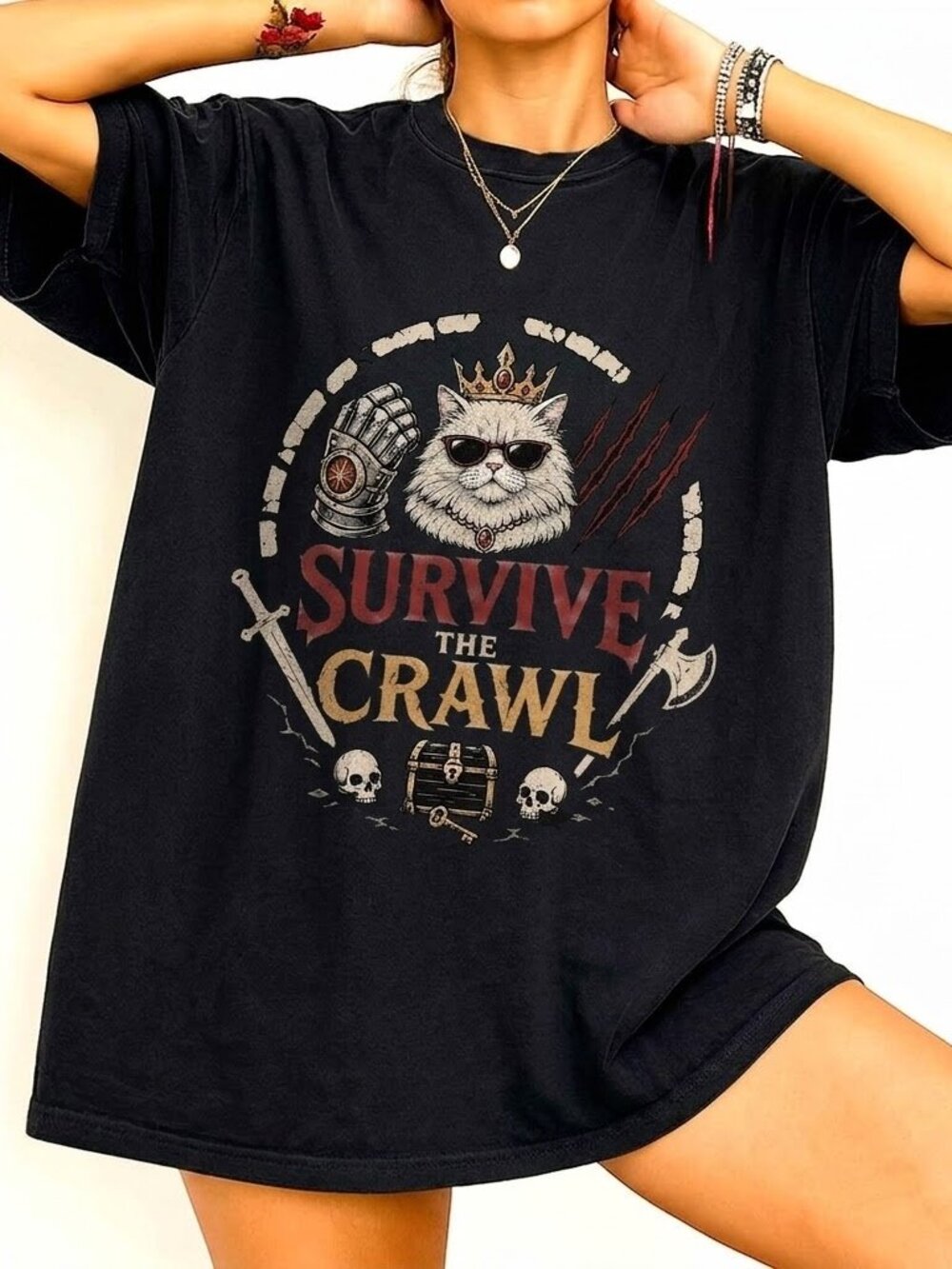 Survive the Crawl Cat Tee, Fantasy RPG Graphic Shirt